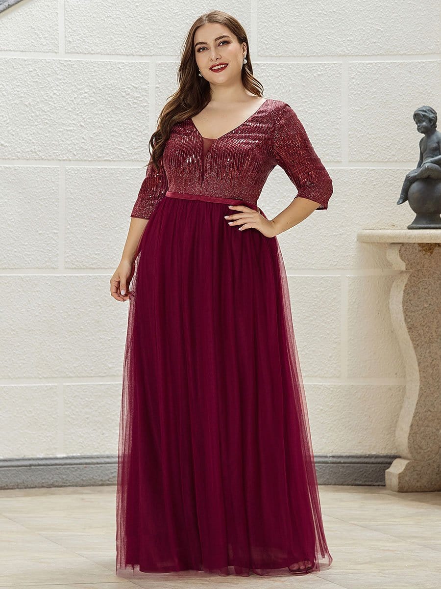 Color=Burgundy | Women'S Fashion V-Neck Floor Length Evening Dress-Burgundy 6