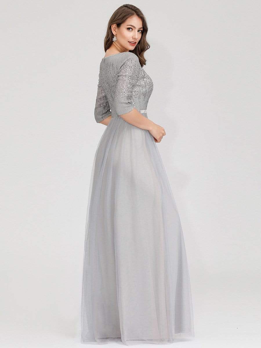 Color=Grey | Women'S Fashion V-Neck Floor Length Evening Dress-Grey 6