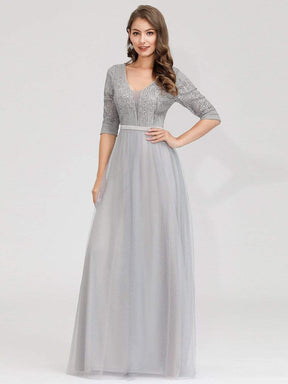 Color=Grey | Women'S Fashion V-Neck Floor Length Evening Dress-Grey 8