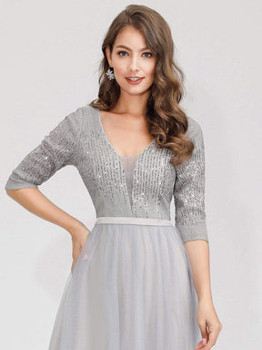 Color=Grey | Women'S Fashion V-Neck Floor Length Evening Dress-Grey 9