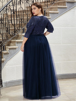Color=Navy Blue | Women'S Fashion V-Neck Floor Length Evening Dress-Navy Blue 7