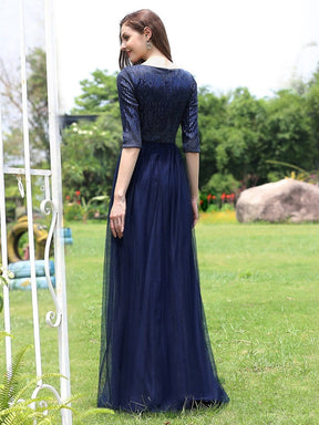 Color=Navy Blue | Women'S Fashion V-Neck Floor Length Evening Dress-Navy Blue 2