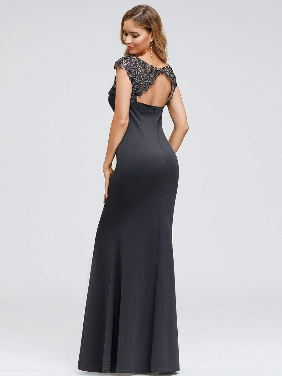 Color=Deep Grey | Women'S Round Neckline Fishtail Evening Dress-Deep Grey 2