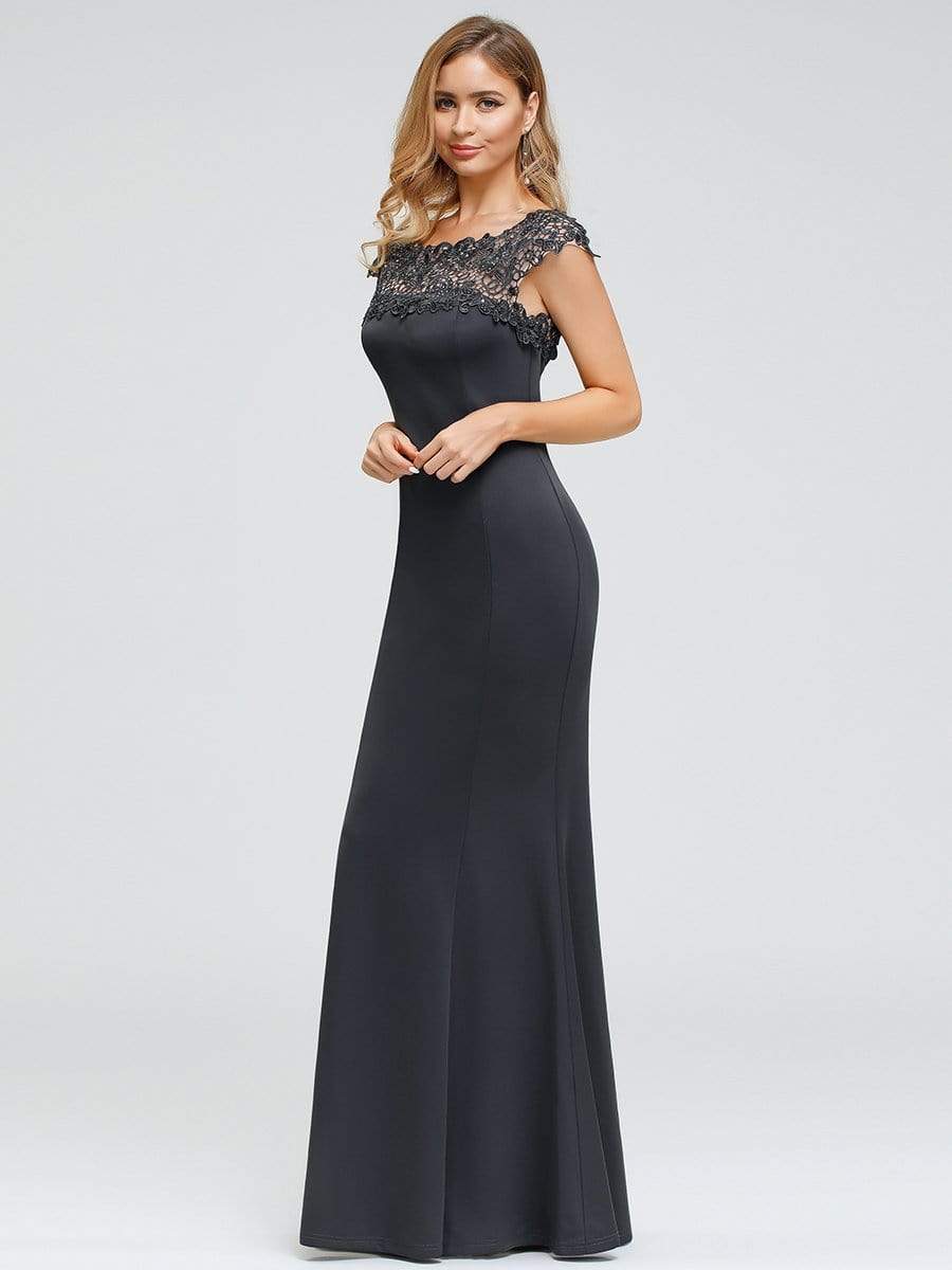 Color=Deep Grey | Women'S Round Neckline Fishtail Evening Dress-Deep Grey 3