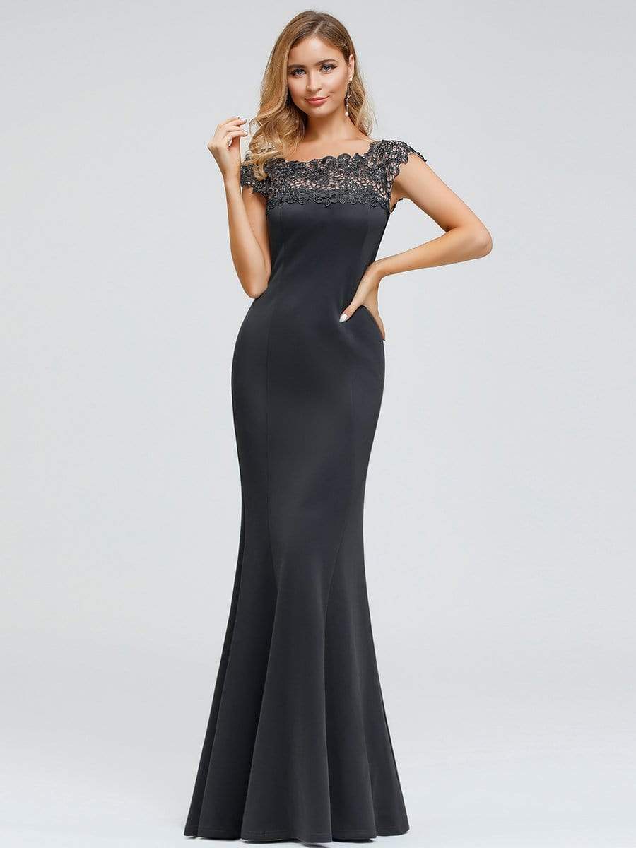 Color=Deep Grey | Women'S Round Neckline Fishtail Evening Dress-Deep Grey 1