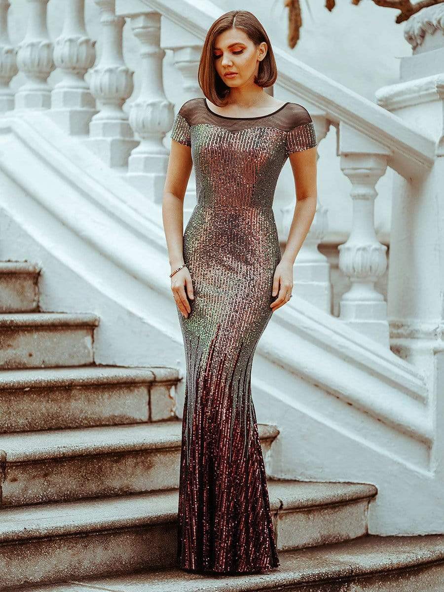 Color=Gold | Women'S Cap Sleeve Sequin Dress Mermaid Party Dress-Gold 8