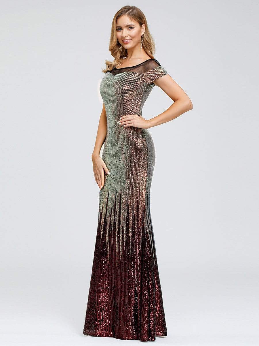 Color=Gold | Women'S Cap Sleeve Sequin Dress Mermaid Party Dress-Gold 13