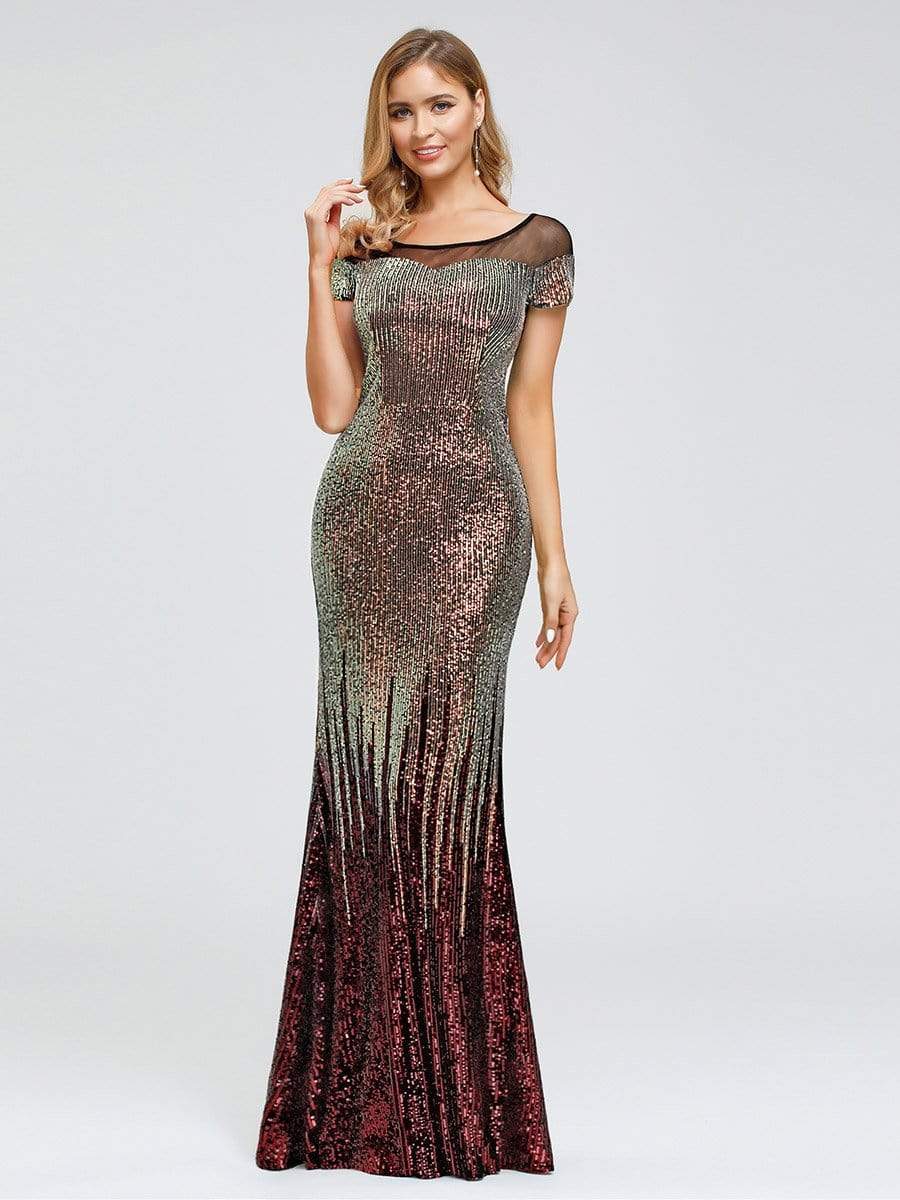 Color=Gold | Women'S Cap Sleeve Sequin Dress Mermaid Party Dress-Gold 14