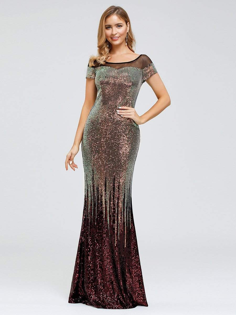 Color=Gold | Women'S Cap Sleeve Sequin Dress Mermaid Party Dress-Gold 11