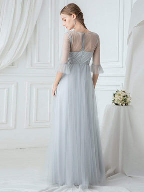 Color=Grey | Women'S Elegant Floor Length Tulle Bridesmaid Dress-Grey 2