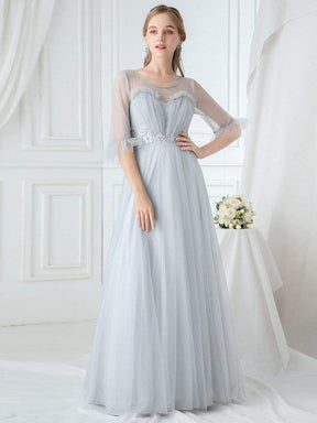 Color=Grey | Women'S Elegant Floor Length Tulle Bridesmaid Dress-Grey 4