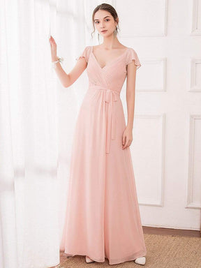 Color=Pink | Women'S Elegant A-Line Ruffles Sleeve Bridesmaid Dress-Pink 1
