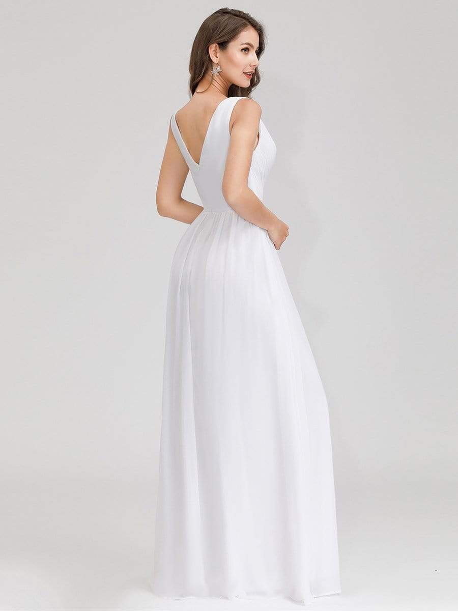 Color=White | Women'S V-Neck Sleeveless Evening Maxi Dress-White 2