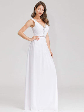 Color=White | Women'S V-Neck Sleeveless Evening Maxi Dress-White 3