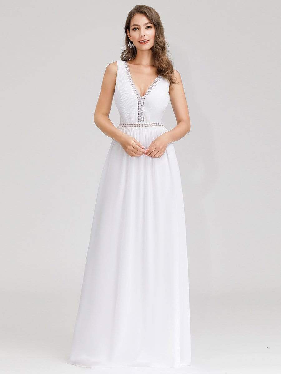 Color=White | Women'S V-Neck Sleeveless Evening Maxi Dress-White 4