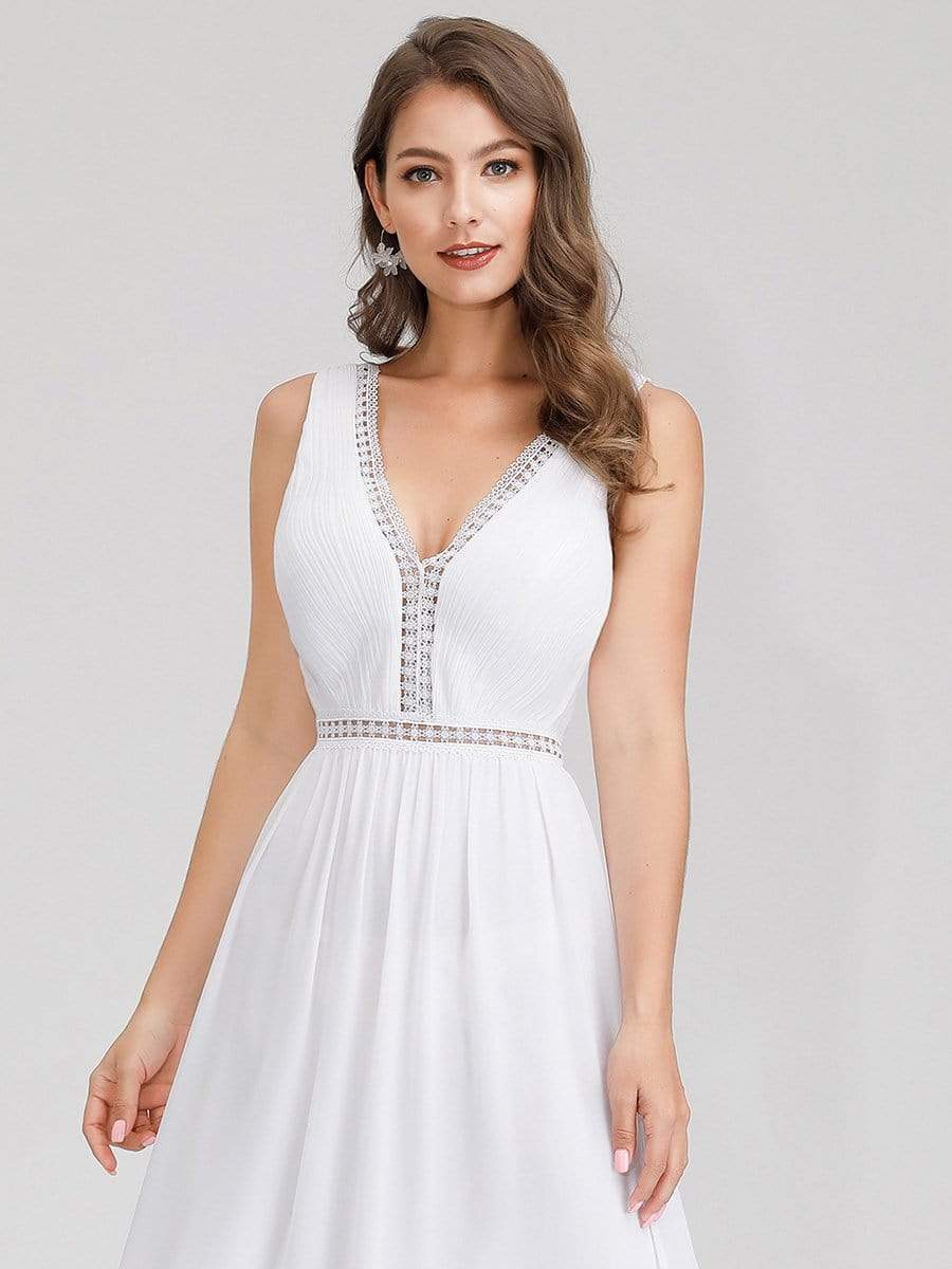 Color=White | Women'S V-Neck Sleeveless Evening Maxi Dress-White 5