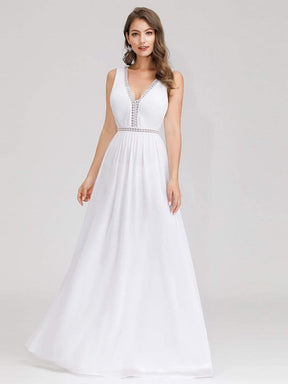 Color=White | Women'S V-Neck Sleeveless Evening Maxi Dress-White 1