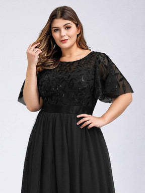 Color=Black | Plus Size Women'S Embroidery Evening Dresses With Short Sleeve-Black 5