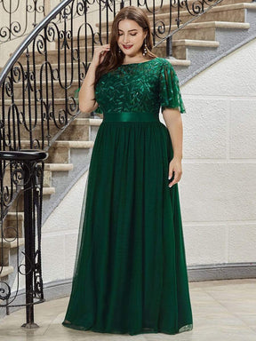 Color=Dark Green | Plus Size Women'S Embroidery Evening Dresses With Short Sleeve-Dark Green 3