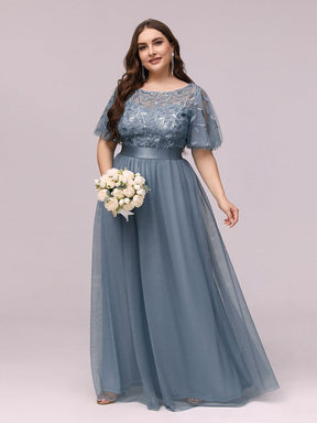 COLOR=Dusty Navy | Plus Size Women'S Embroidery Evening Dresses With Short Sleeve-Dusty Navy 1