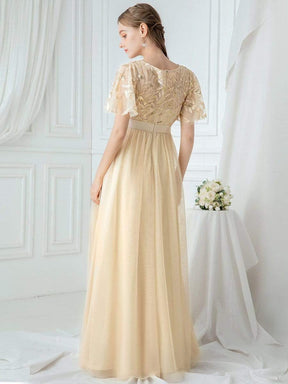 COLOR=Gold | Women'S A-Line Short Sleeve Embroidery Floor Length Evening Dresses-Gold 13