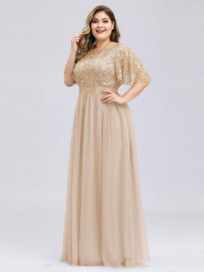 COLOR=Gold | Women'S A-Line Short Sleeve Embroidery Floor Length Evening Dresses-Gold 8