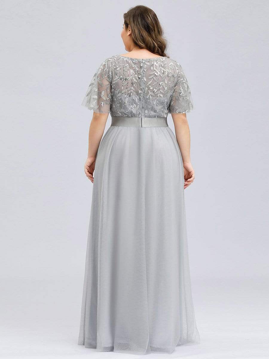 Women s A Line Short Sleeve Embroidery Floor Length Evening Dresses