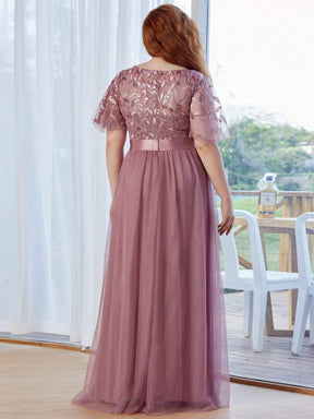 Color=Purple Orchid | Plus Size Women'S Embroidery Evening Dresses With Short Sleeve-Purple Orchid 2