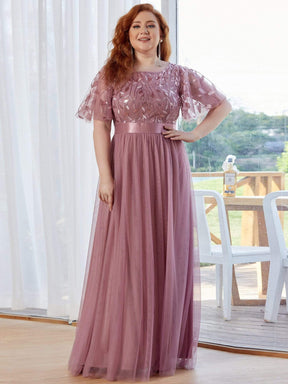 Color=Purple Orchid | Plus Size Women'S Embroidery Evening Dresses With Short Sleeve-Purple Orchid 1
