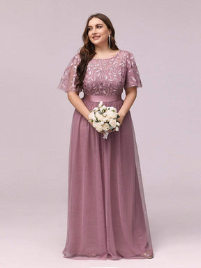 Color=Purple Orchid | Plus Size Women'S Embroidery Evening Dresses With Short Sleeve-Purple Orchid 5