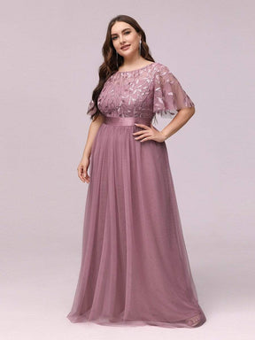 Color=Purple Orchid | Plus Size Women'S Embroidery Evening Dresses With Short Sleeve-Purple Orchid 6