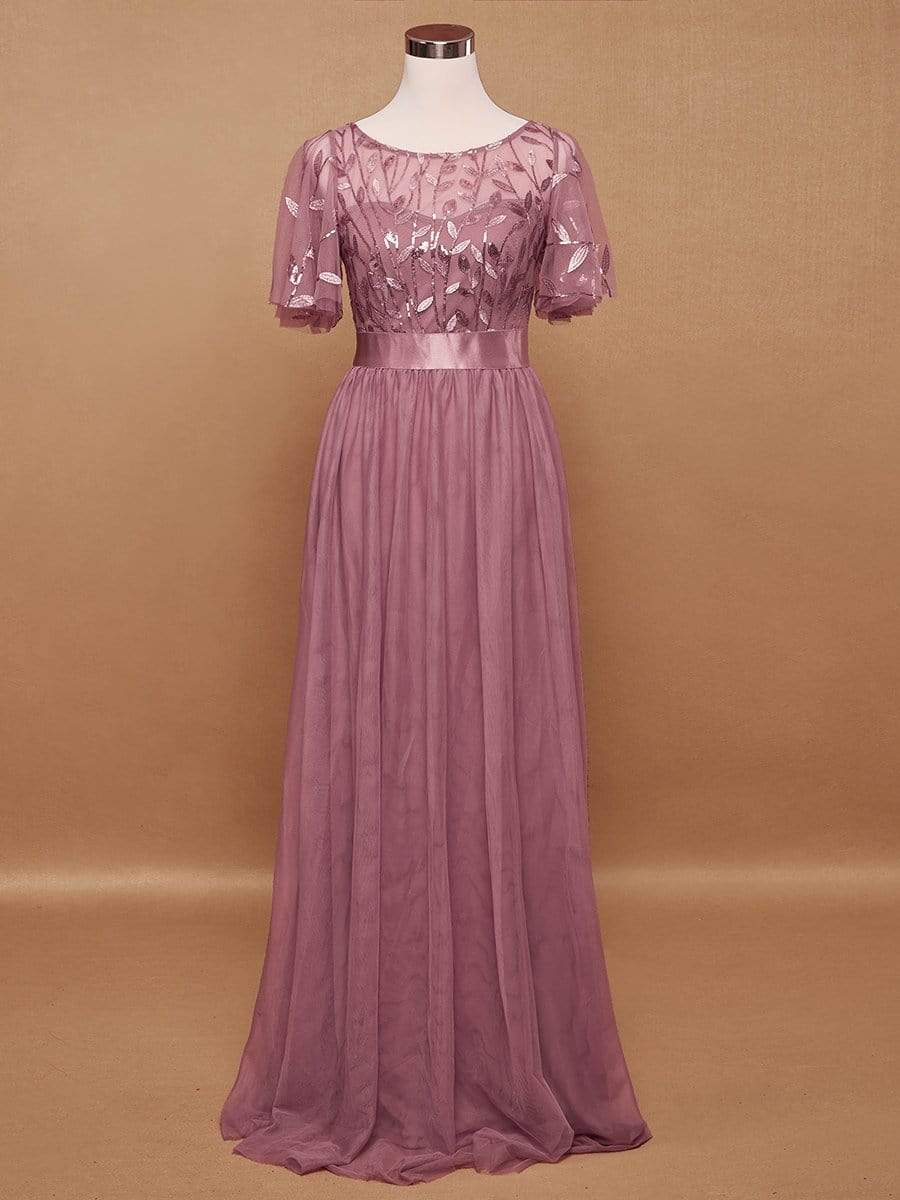 Color=Purple Orchid | Women'S A-Line Short Sleeve Embroidery Floor Length Evening Dresses-Purple Orchid 10