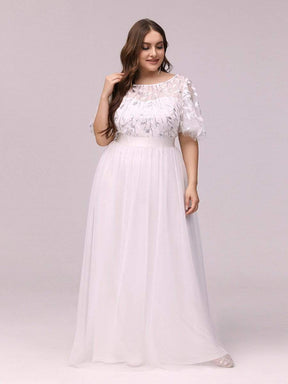 COLOR=White | Plus Size Women'S Embroidery Evening Dresses With Short Sleeve-White 4