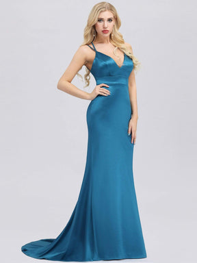 Color=Teal | Sexy Backless Deep V-Neck Mermaid Dress With Spaghetti Straps-Teal 3
