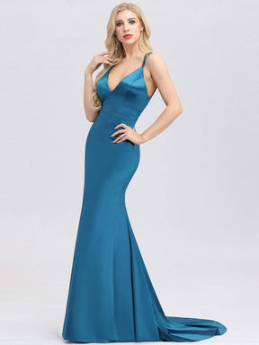 Color=Teal | Sexy Backless Deep V-Neck Mermaid Dress With Spaghetti Straps-Teal 4