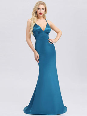 Color=Teal | Sexy Backless Deep V-Neck Mermaid Dress With Spaghetti Straps-Teal 1