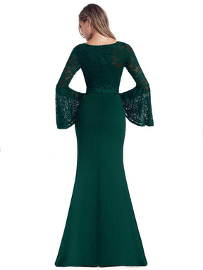 Color=Dark Green | Elegant Round Neckline Lace Mermaid Evening Dress-Dark Green 2