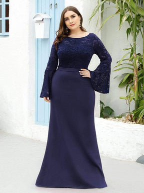 Color=Navy Blue | Elegant Round Neckline Lace Mermaid Evening Dress-Navy Blue 8