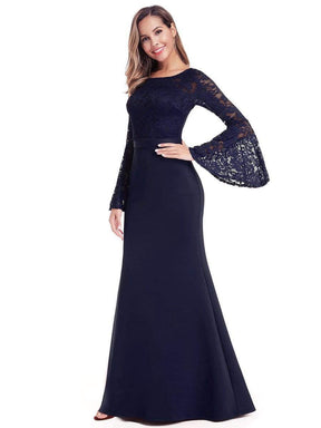 Color=Navy Blue | Elegant Round Neckline Lace Mermaid Evening Dress-Navy Blue 4