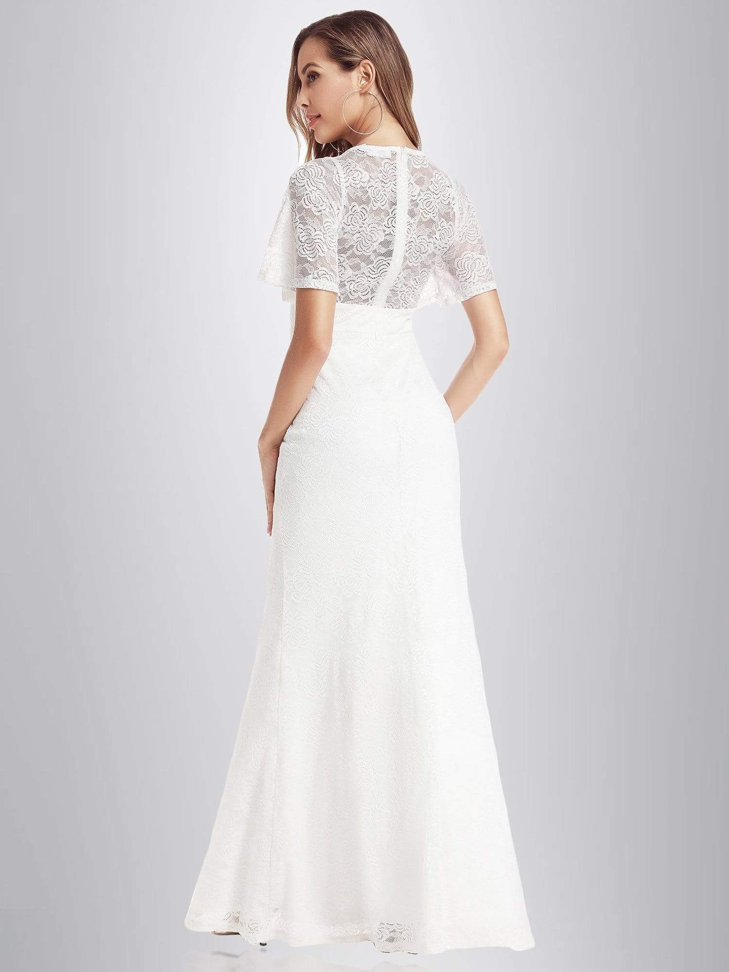 Color=White | Ever-Pretty Fishtail Lace Wedding Dresses With Cap Sleeve-White 4