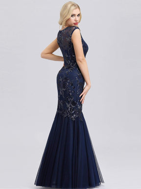 Color=Navy Blue | Women'S V-Neck Beaded Bodycon Mermaid Dress Evening Gowns-Navy Blue 3