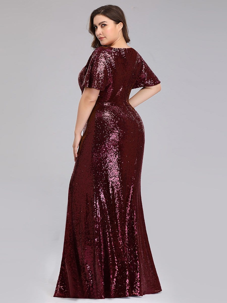 Color=Burgundy | Women'S Plus Size Sequin Dress Mermaid Maxi Dress-Burgundy 2