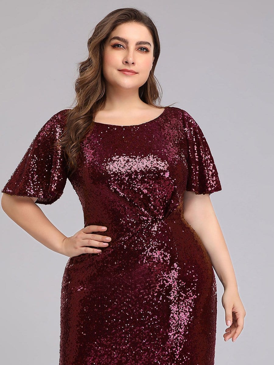 Color=Burgundy | Women'S Plus Size Sequin Dress Mermaid Maxi Dress-Burgundy 5