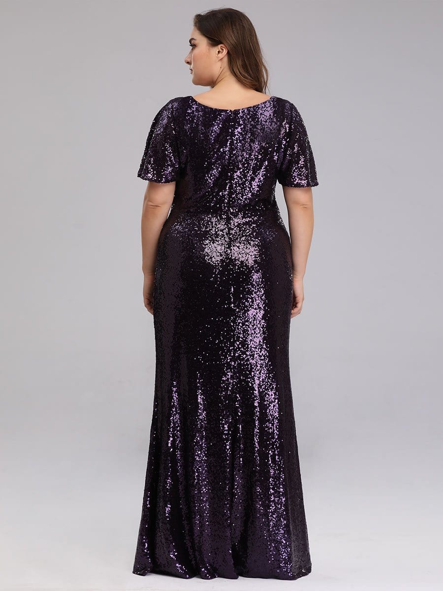 Color=Dark Purple | Women'S Plus Size Sequin Dress Mermaid Maxi Dress-Dark Purple 2