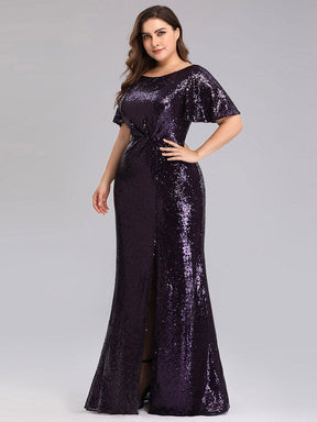 Color=Dark Purple | Women'S Plus Size Sequin Dress Mermaid Maxi Dress-Dark Purple 3