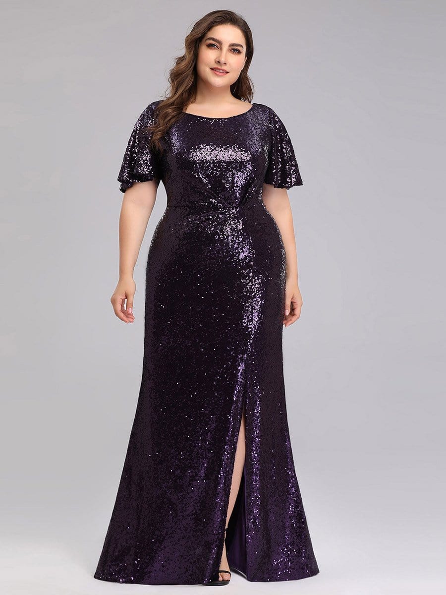 Color=Dark Purple | Women'S Plus Size Sequin Dress Mermaid Maxi Dress-Dark Purple 4