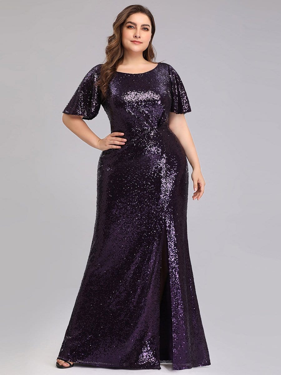 Color=Dark Purple | Women'S Plus Size Sequin Dress Mermaid Maxi Dress-Dark Purple 1