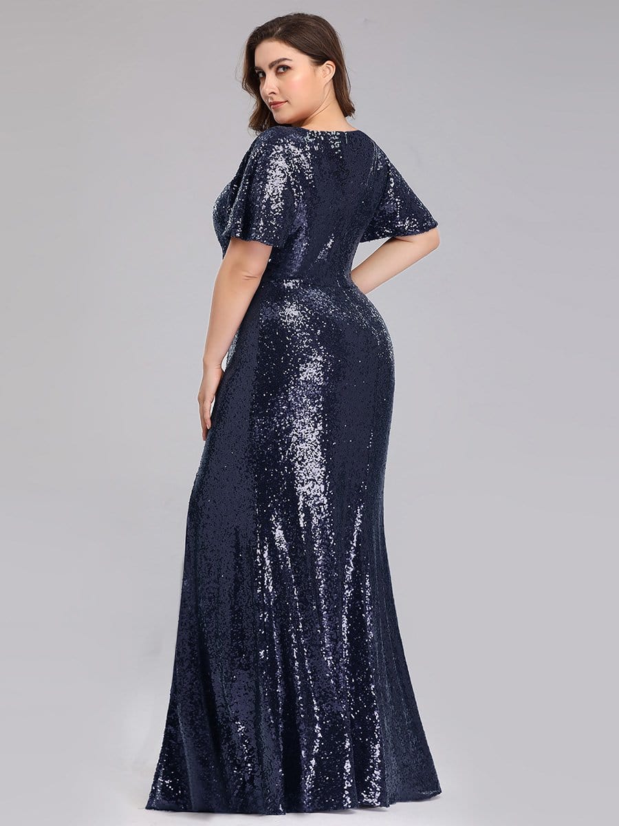 Color=Navy Blue | Women'S Plus Size Sequin Dress Mermaid Maxi Dress-Navy Blue 2