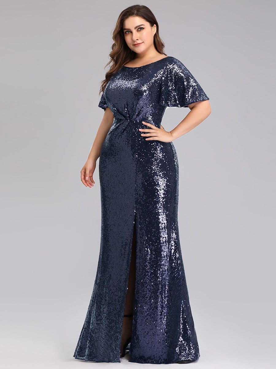 Color=Navy Blue | Women'S Plus Size Sequin Dress Mermaid Maxi Dress-Navy Blue 3
