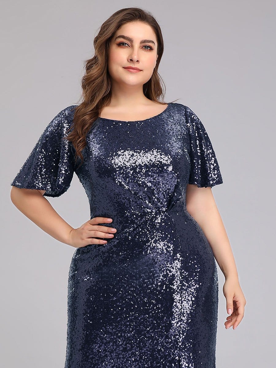 Color=Navy Blue | Women'S Plus Size Sequin Dress Mermaid Maxi Dress-Navy Blue 5